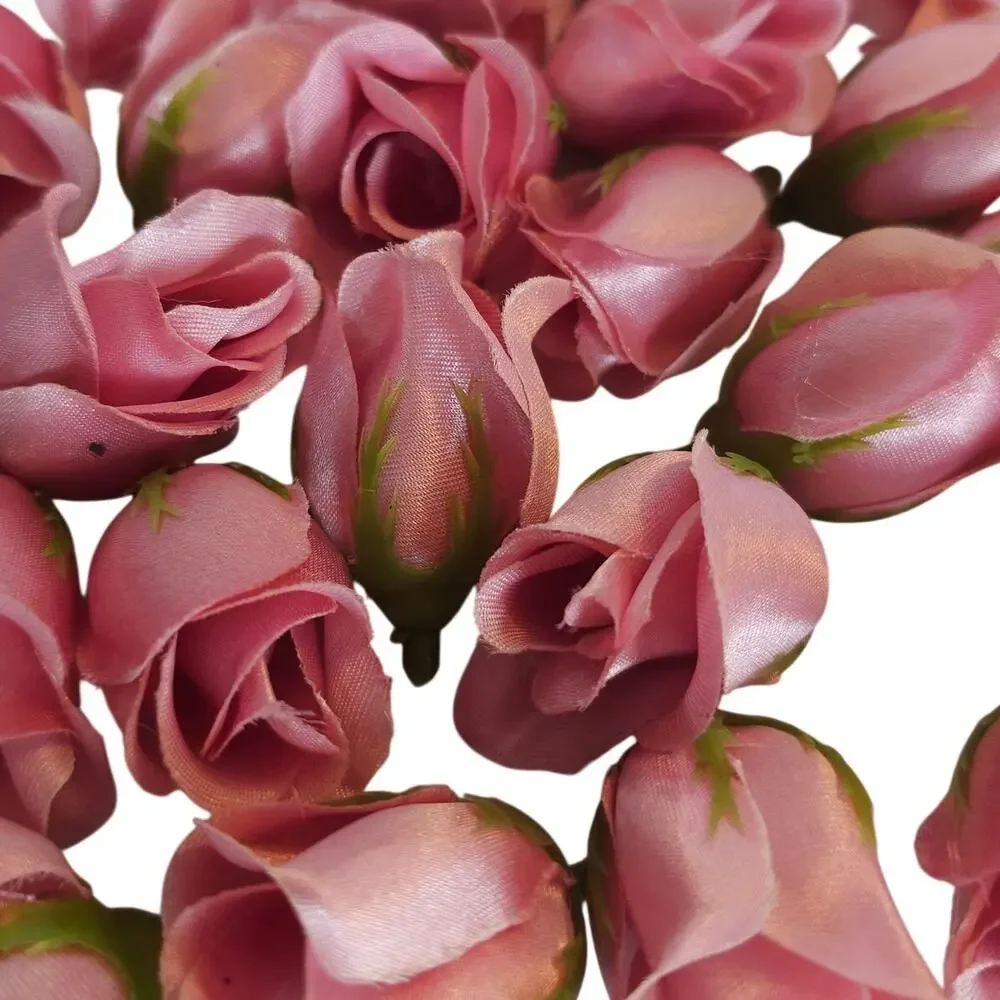 50 Pink Satin Rose Buds Stemless Wedding Floral Craft DIY 2 inch Flowers